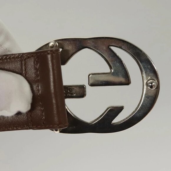 GUCCI Interlocking Belt Leather 33.1"" Black Gold - Picture 7 of 9